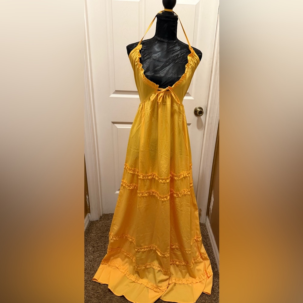Sunshine Halter Maxi Dress with Ruffle Trim